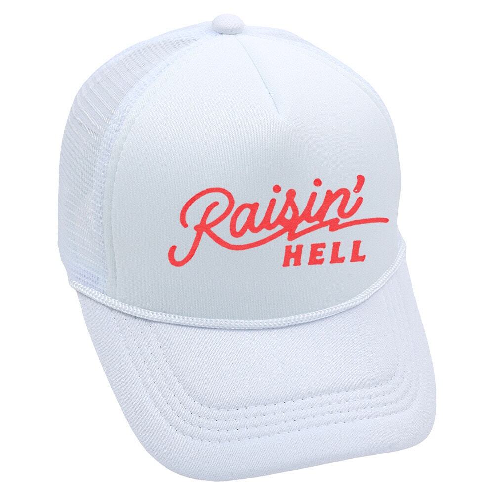 Raisin’ Hell White Mesh Trucker Adjustable Snapback Hat NWOT